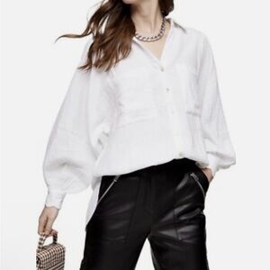 Top Shop White Gauzy Balloon Sleeve Blouse, Sz 6